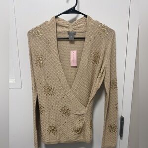 Ann Taylor Beige/Gold Knitted Sweater Top